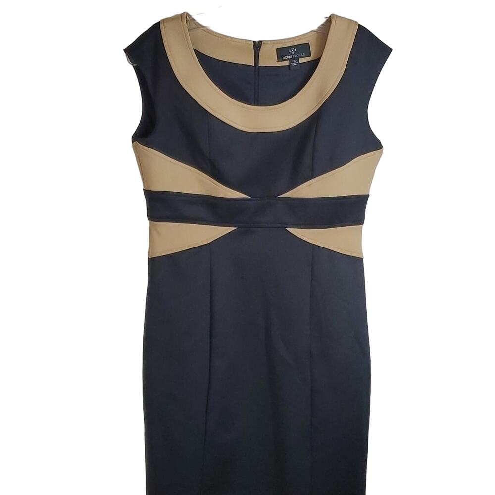 Ronni Nicole Sheath Scuba Dress, Black/Tan, Size 6